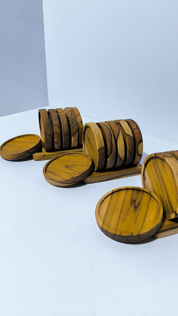Portavasos x6 de Teca con base